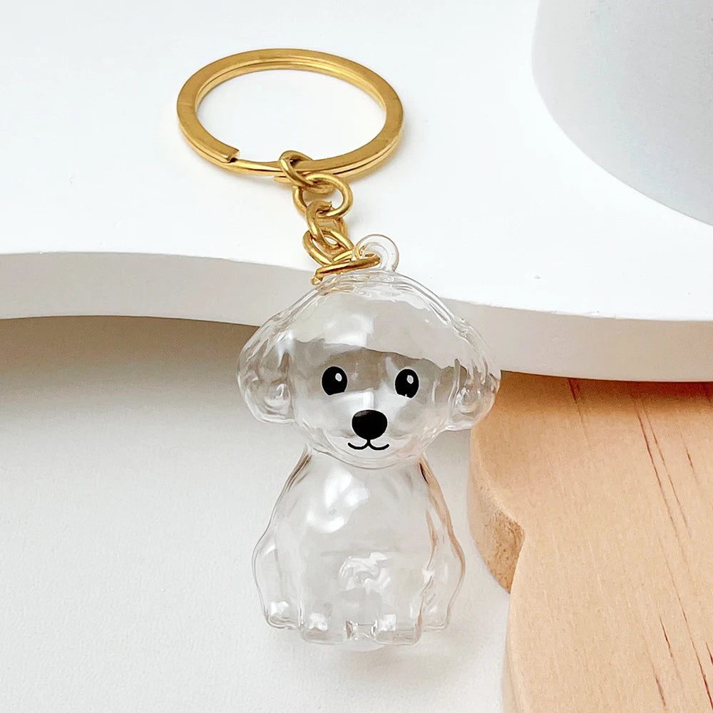 5pcs Dog Hair Storage Keyring Cute Pet Transparent Keychain Bag Car Interior Decoration Pendant Souvenir For Family Members