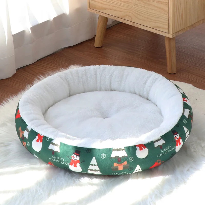 Christmas Dog Bed for Small & Medium Dogs Round Plush Cushion Cozy Sleeping Mat Washable Cat Dog Nest Pet Supplies