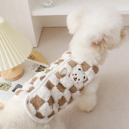 Winter Warm Pet Dog Coat Plaid Dog Clothes with D-ring Plush Pet Jacket for Small Medium Dogs Chihuahua Yorkie Costume
