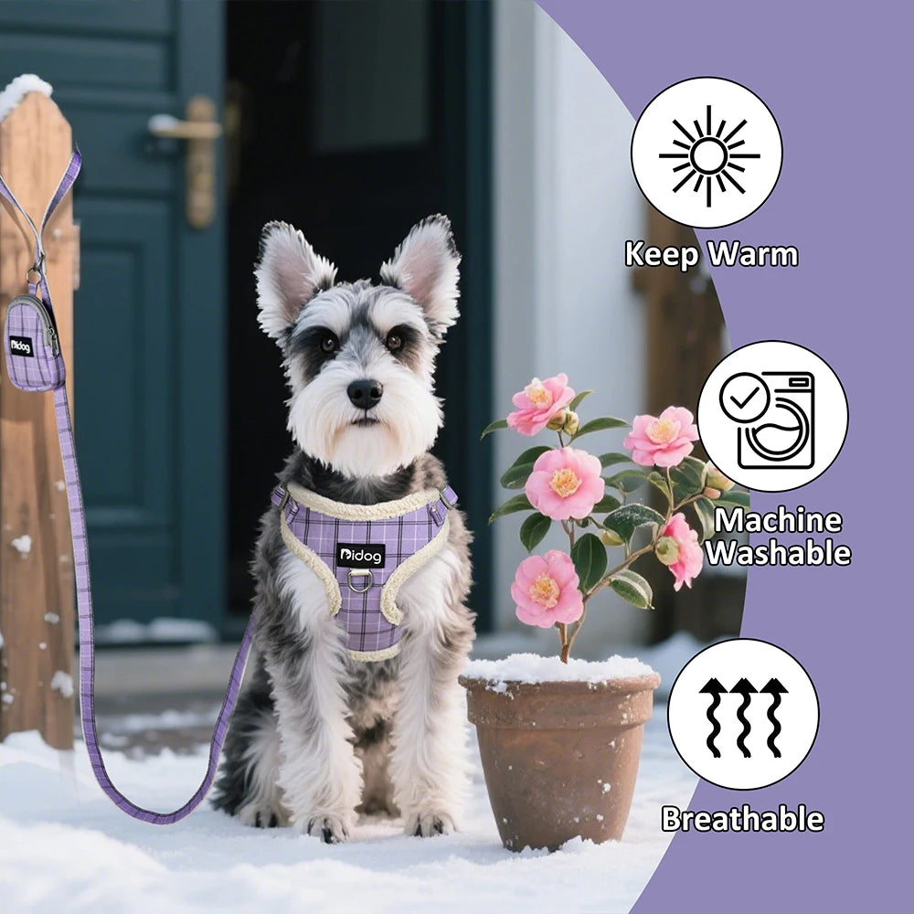 the BREEZEWALK HARNESS SET - Breathable Dog Harness/Leash Bag Set, Winter Warm Dog Fur Harnesses/Vest, Pet Walking Rope with Garbage Bag for Small/Medium Dogs