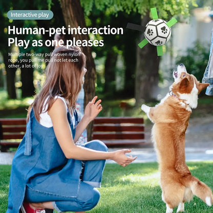 Dog Toys Soccer Ball with Straps Interactive Dog Toy for Tug of War Puppy Durable Ball Toys for Medium Large Dogs Pet Supplies