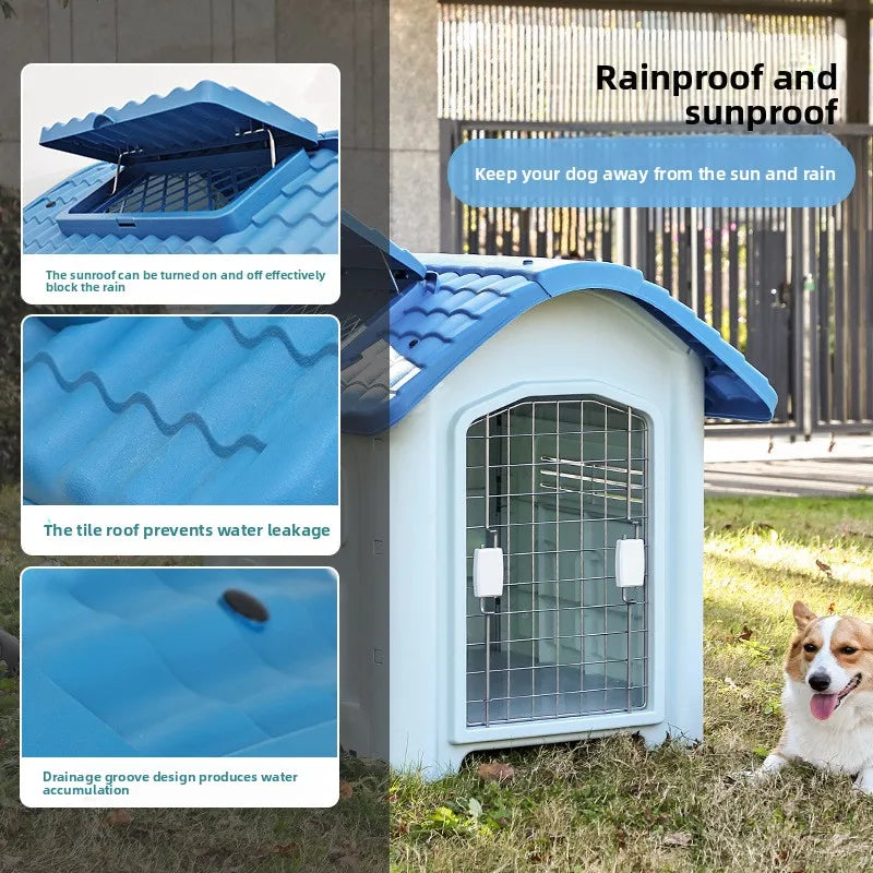 the IN THE DOGHOUSE - Large Waterproof Outdoor Doghouse - Detachable & Washable Dog Cage for Medium/Large Breeds, All-Weather Shelter