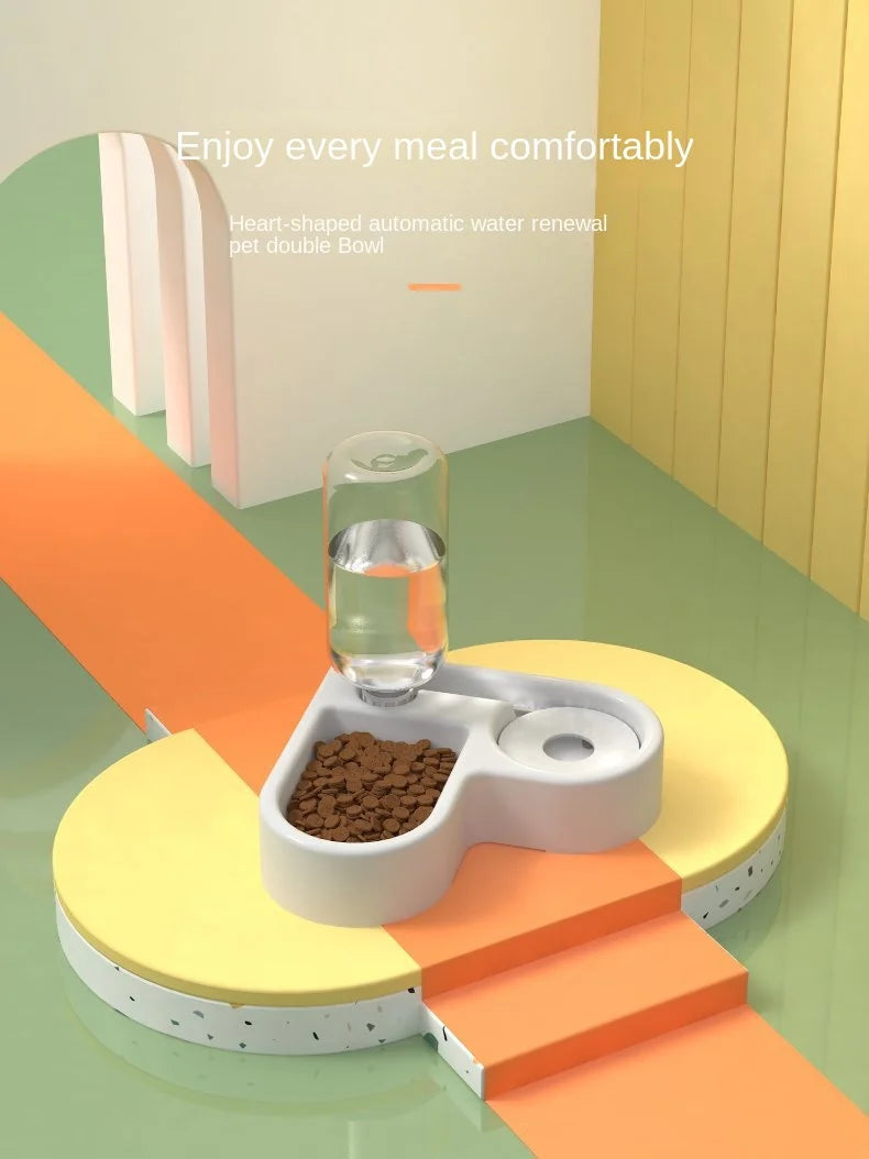 Cat Bowl and Dog Bowl Double Bowl Protects Cervical Vertebra Automatic Drinking Fountain and Food Bowl, Automatic Drinking Fountain for Dogs and Cats, Pet Drinking Supplies
