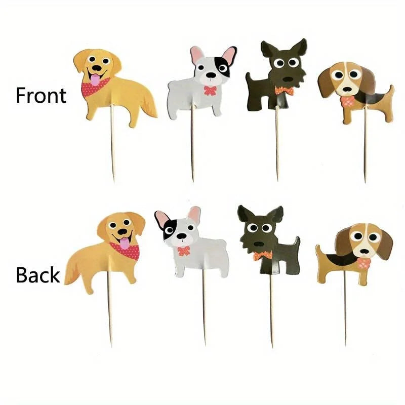 24Pcs Dog Face Cupcake Toppers  Cake Topper Puppy Birthday Garland Pet Theme Party  Decorations Supplies