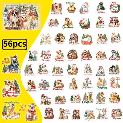 56PCS Christmas Dog Cartoon Stickers Transparent PET Material Holiday Account Refrigerator Decorative Stickers