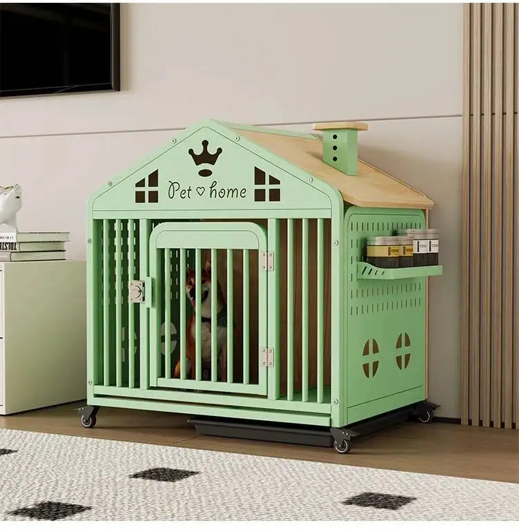 the DOG VILLA - Multi-Functional Solid Wood Steel Frame Pet Dog Villa, Small/Medium-Sized Dog Cage, Indoor Outdoor Dog Cage, Dog Bed with Toilet