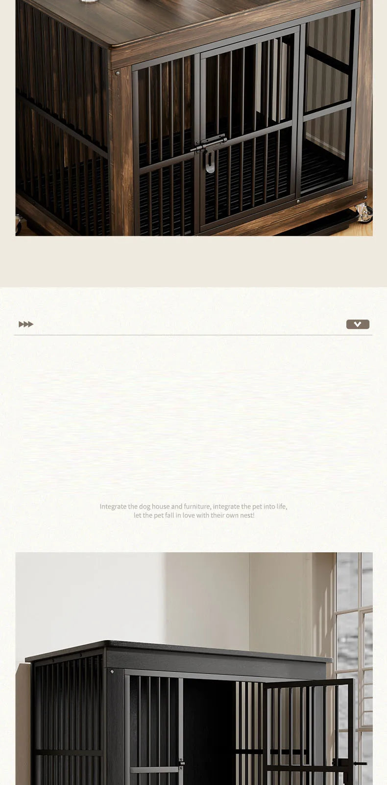 Reinforced Anti-Biting Dog Kennel Sturdy and Durable Wooden Round Pipe Dog Cage with Detachable Wheels Pet Bed