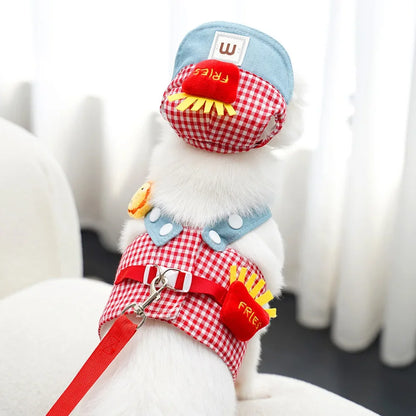 Three-piece Set Pet Cat Dog Chest Harness Traction Rope and Sun Hat Set Spring Summer Breathable Puppy Harness Dog Baseball Cap