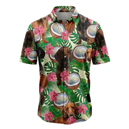 the HAWAIIAN DOG-O - Funny Dachshund Pattern Hawaiian Shirts, Summer Casual Short Sleeve Cute Dog 3D Printed Shirt, Loose Breathable Vacation Blouses