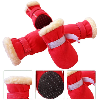 the SNOW DOG SLIPPERS - 4PCS Winter Waterproof Warm Non-Slip Snow Boots for Small Breeds Dogs, Puppy Outdoor Walking Dog Socks, Bootie Pet Paw Care