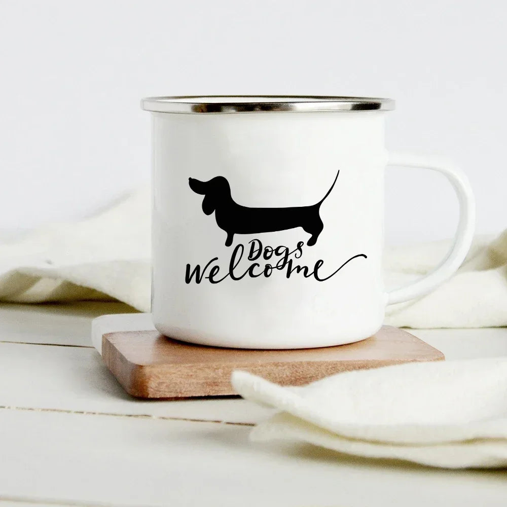 Funny Dachshund Print Creative Enamel Mug Coffee Wine Mugs Cartoon Dogs Paw Party Drink Beer Juice Milk Cups Gifts for Lover Dog