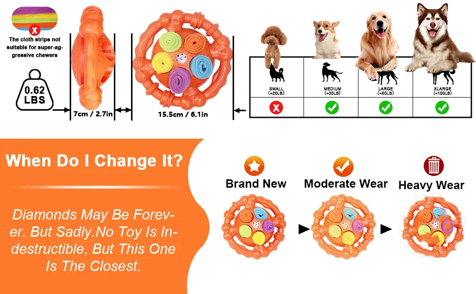 Dog Interactive Toy Colorful Tug Chew Ball with Treat Hiding Ropes, Beef Flavor, Fun Sound Play, Pet Training Stress Relief