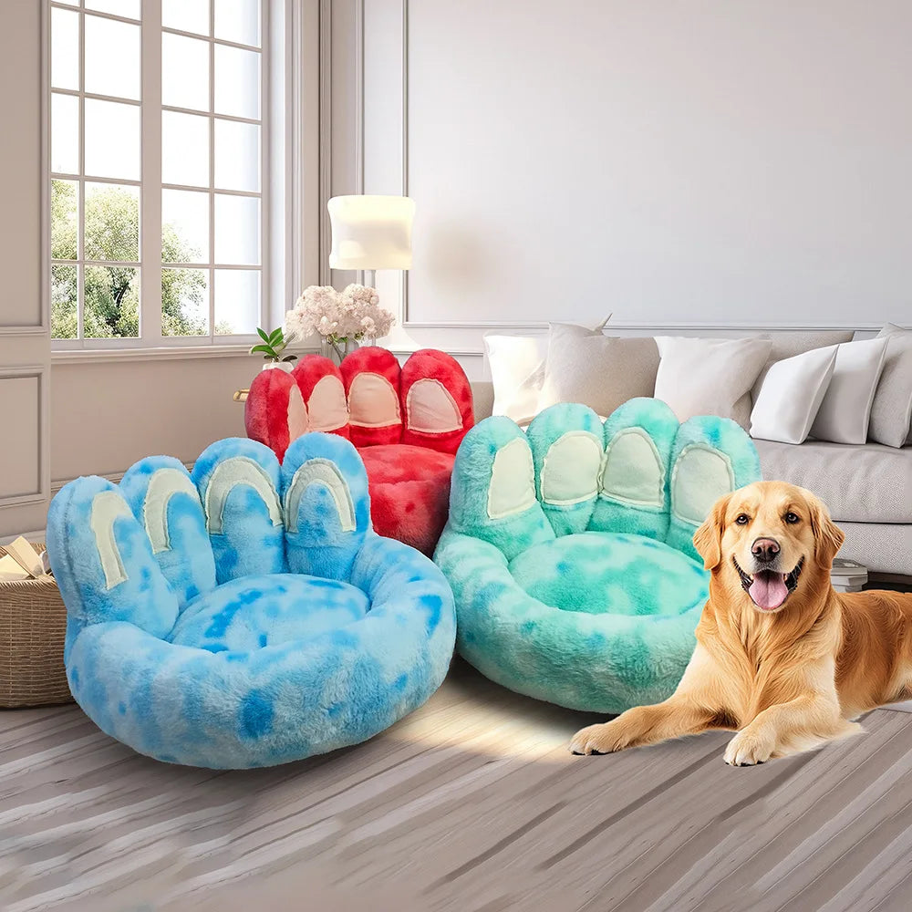 Round Dog Bed Fluffy Rabbit Fur Pet Bed Winter Warm Cat Bed Labubu Bear Paw Design Cat House Cat Bed Pet Supplies Dog Kennel