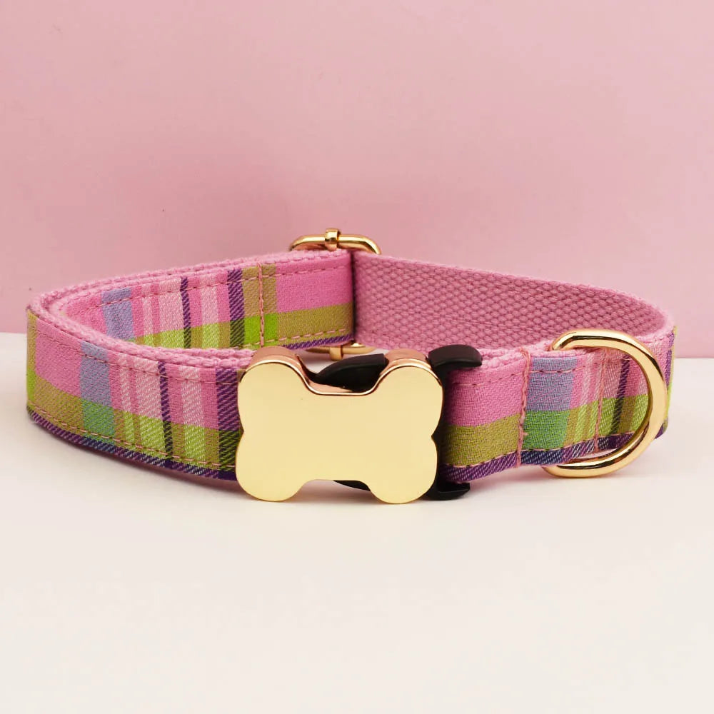 the CUSTOMCREST PLAID COLLAR - Custom Design Logo Plaid Dog Collar, High Quality Cotton Pet Accessories, Personalized, Lead Your Dog - Stand Out in Style