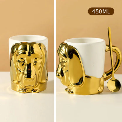 1pc Creative Stereo Dog Coffee Cup Cartoon Animal Tea Cup Gold Plated Silver Dog Ceramic Mug Couple Gift Oatmeal Mug Home Decor