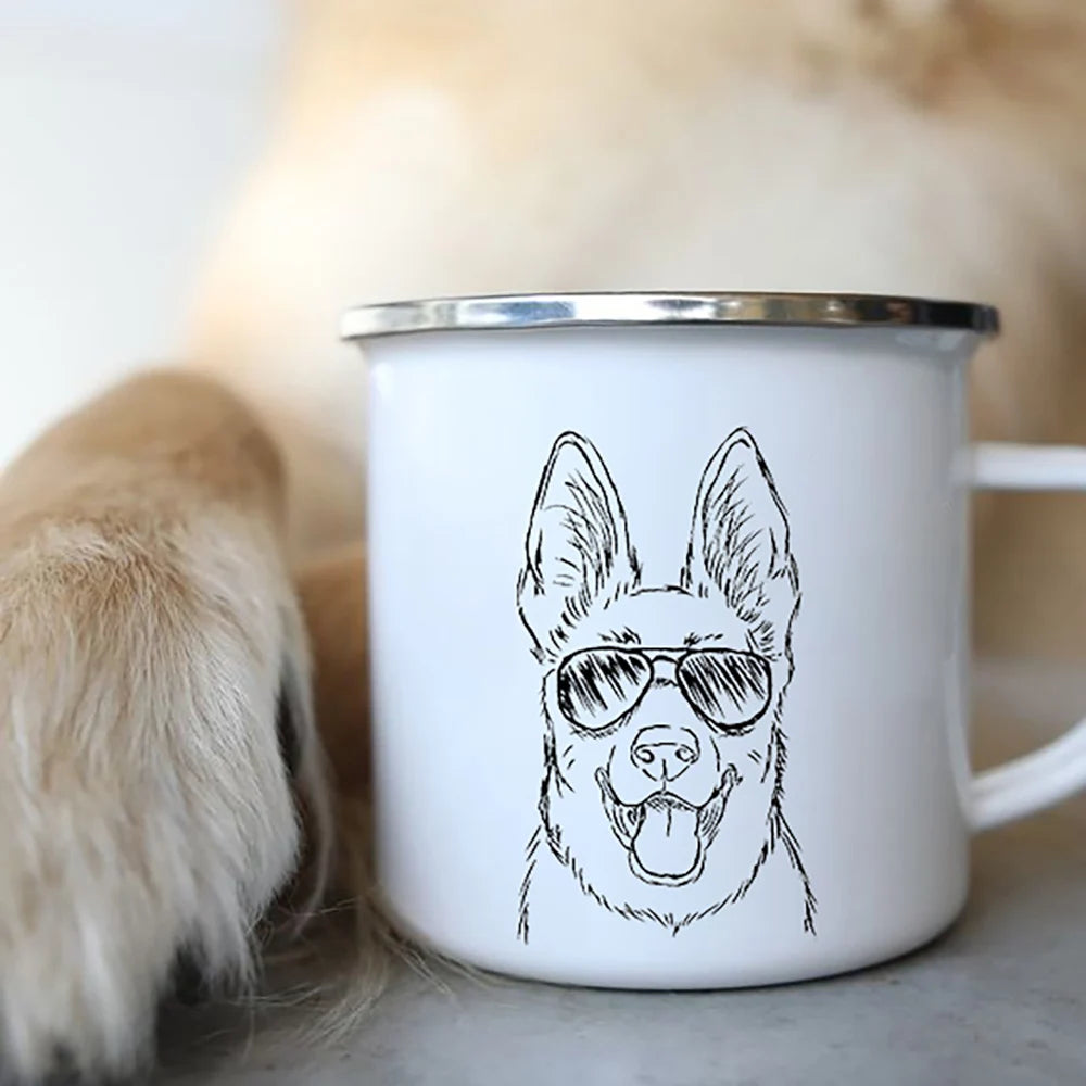 Personalized Mug Coffee Cups Funny Glasses Dog Print Coffee Mugs Sketch Bulldog Creative Enamel Cups Beer Cup Unusual Tea Cup