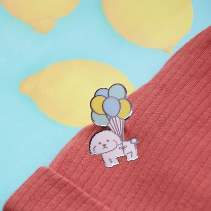 Vivi Dog with Balloons Enamel Pin Mini Puppy Bichon Frise Cute Dog Pet Brooch Badge