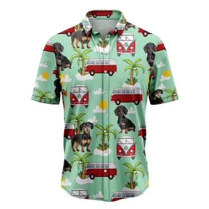 the HAWAIIAN DOG-O - Funny Dachshund Pattern Hawaiian Shirts, Summer Casual Short Sleeve Cute Dog 3D Printed Shirt, Loose Breathable Vacation Blouses