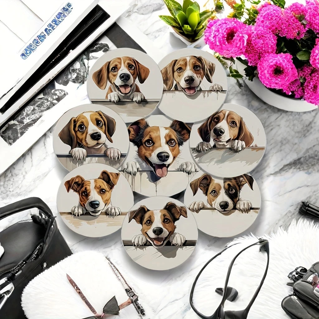 6/8pcs 2D single-sided dog pattern heat resistant non-slip round wooden coaster perfect family afternoon tea coffee shop Gifts