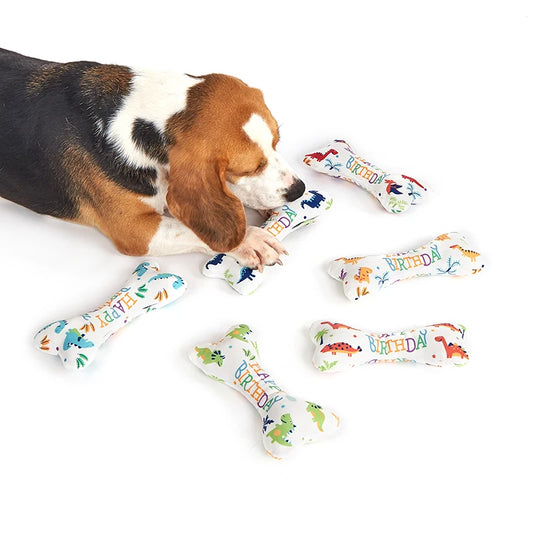 the BIRTHDAY BONE - Dog Toys, Bone Bite Resistant Interactive Toys, Relieve Emotions Squeaking Sound Plush Chew, Vocalize Toys - Birthday Gift