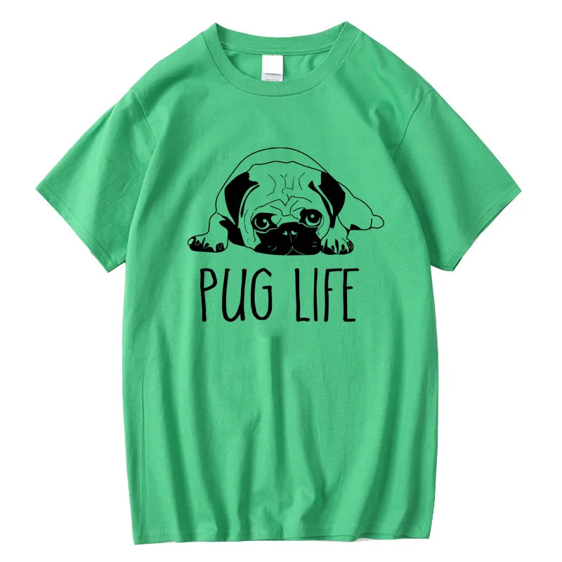 the LIFE OF PUGS - Men's High-Quality T-Shirt, 100% Cotton Funny Pug Printed Loose Male Crewneck T-Shirt, Short Sleeve O-Neck Men T-Shirt/Tops/Tees