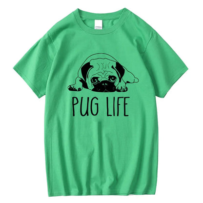 the LIFE OF PUGS - Men's High-Quality T-Shirt, 100% Cotton Funny Pug Printed Loose Male Crewneck T-Shirt, Short Sleeve O-Neck Men T-Shirt/Tops/Tees