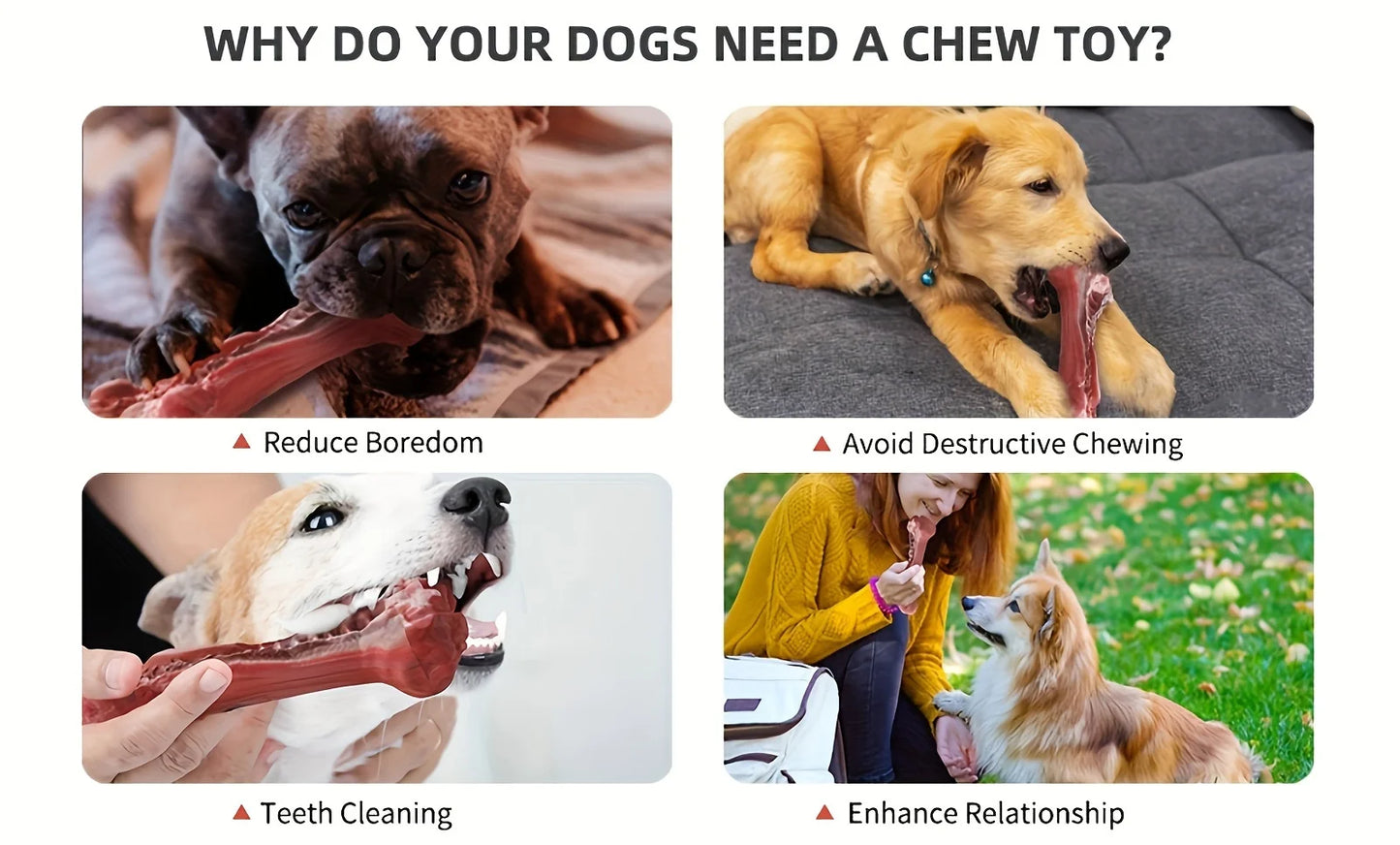 Indestructible Dog Chew Toy for Aggressive Chewers - Durable, Non-Toxic Natural Rubber Bone Shape for Teeth Cleaning