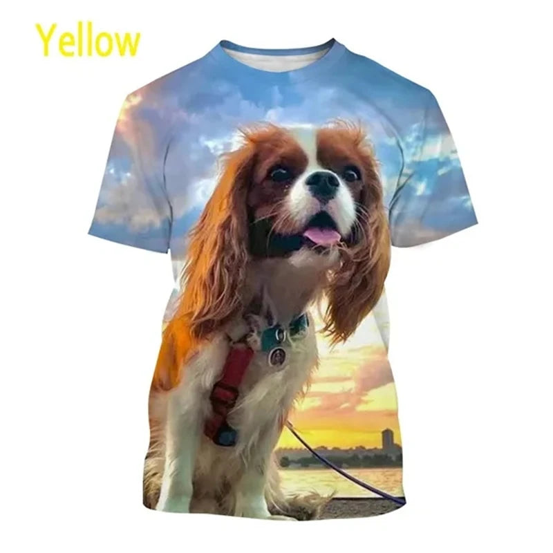 the COOL CAVALIER - Beautiful Cavalier Dog 3D Printed T-Shirt, King Charles Spaniel Fashion, Men/Women's Personality Hip Hop Casual T-Shirt Tees Tops