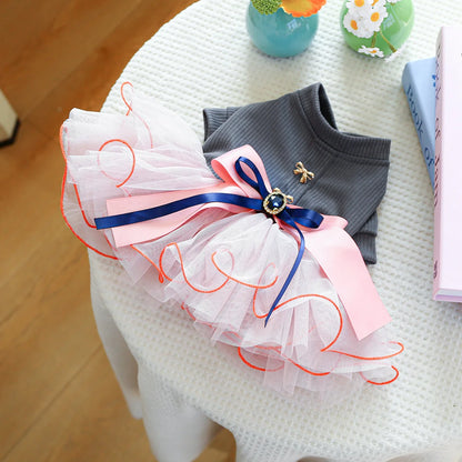 Fancy Bowtie Pet Dress For Dogs Spring Summer Puppy One Piece Apparel Girl Female Luxury  Formal Cat Wear Yorkshire Terrier Item