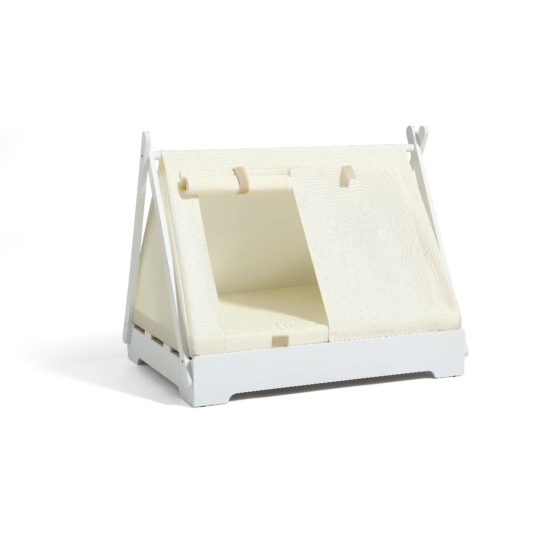 Wooden Pet Tent House - Washable Dog Bed for Small Dogs, Cat House with Removable Cover, Cozy Pet Tent for Indoor/Outdoor Use