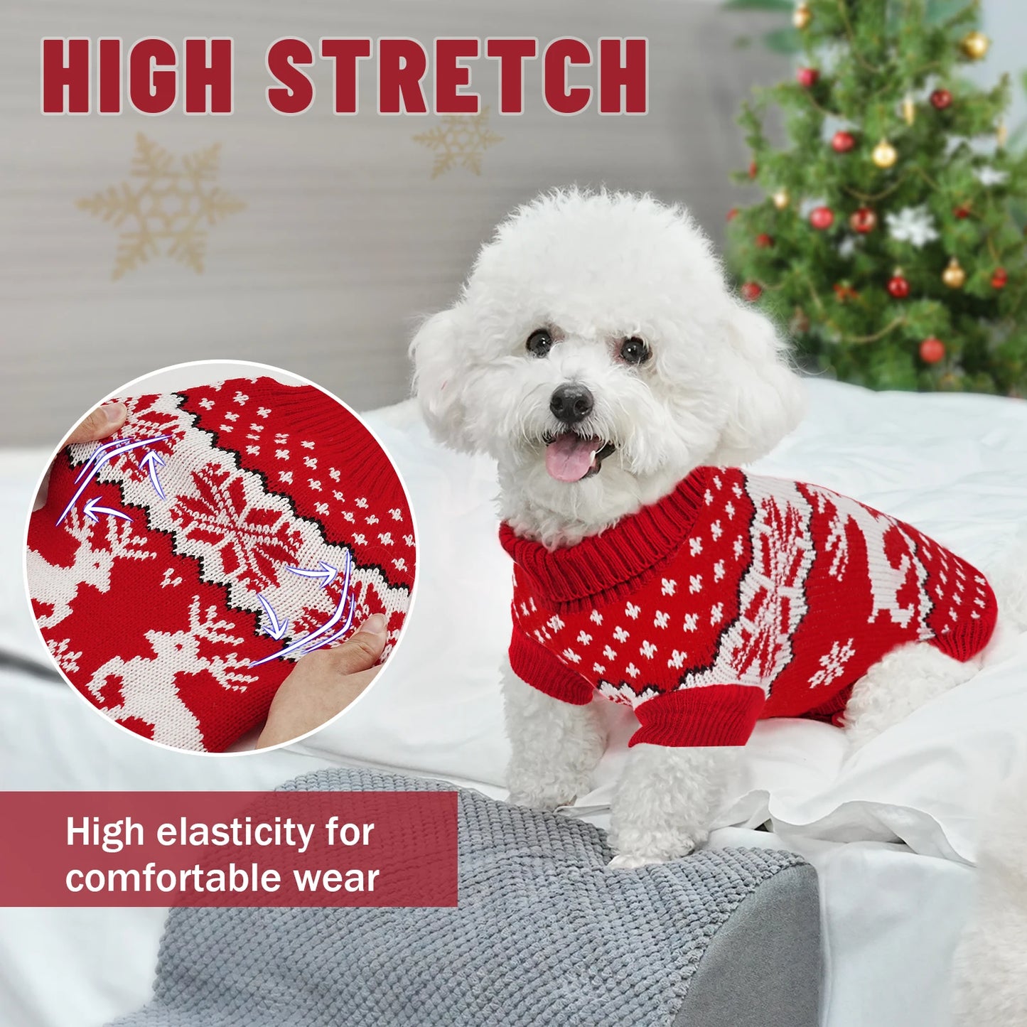 the COZY CLAUS PAW SWEATER - Dog Winter Clothing, Christmas Celebration Clothes, Knitted Pet Clothing Suitable for Small to Medium-Sized Dogs Pet Sweater