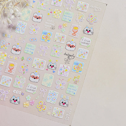 Colorful Balloon Cute Puppy Flower Cherry Bowknot Love Happy Dog Animal Self Adhesive Nail Art Sticker Decoration Manicure Decal