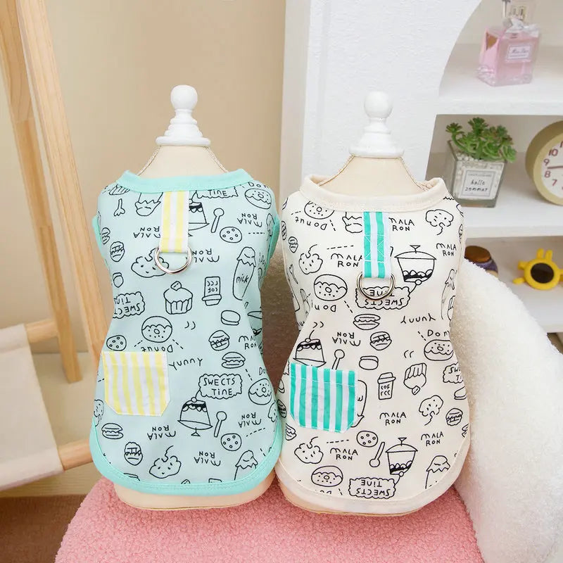 the FOODIEPUP SUMMER TEE - Dog Vest Summer Cartoon Food Graffiti Thin Shirts, Dog Puppy T-Shirt, Cat Clothing, Chihuahua, Cooling Dog Vest, Pet Cat/Dog Clothes