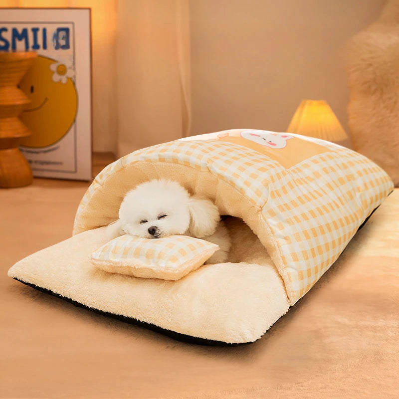 Kitten Sleeping Bag Pet Bed with Pillow Small Dog Teddy Bear Pen Autumn and Winter Warm Enclosed Quilt Bag Big Cat Nest