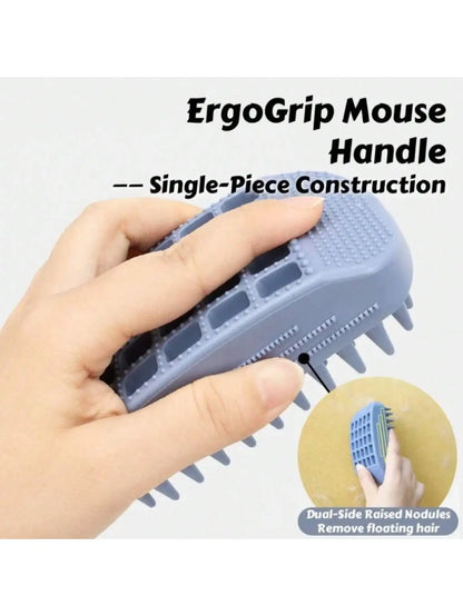 1Pc 3-Head Silicone Bath Massage Brush with Fur Removal for Cats/Dogs - Collects 96% Wet Hair during Washing - Grooming Tool