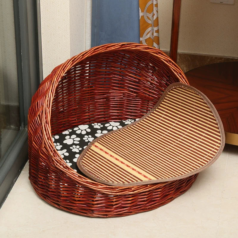 Willow Vine Weaving Dog House Summer Cool Cat Bed Four Season Universal Small Dog Pet Nest Summer Sleeping Mat Teddy Dog Bed