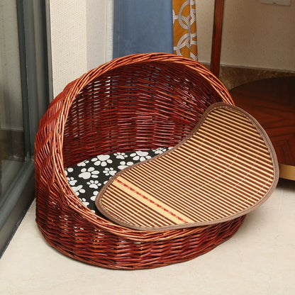 Willow Vine Weaving Dog House Summer Cool Cat Bed Four Season Universal Small Dog Pet Nest Summer Sleeping Mat Teddy Dog Bed