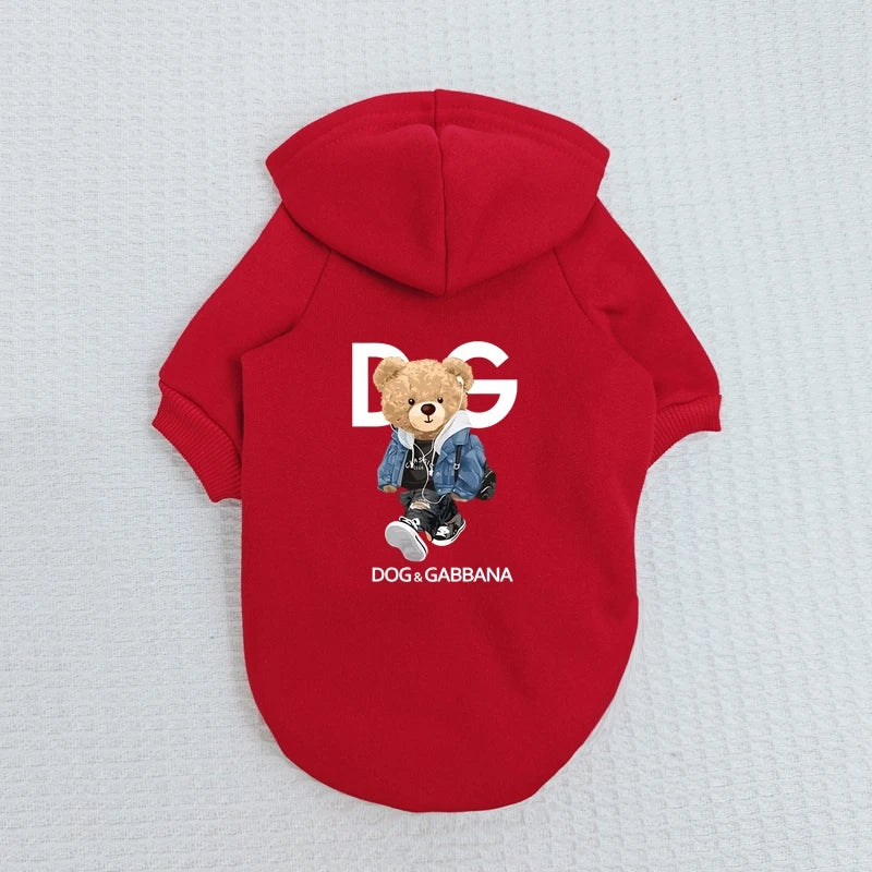 Cartoon Trendy Pet Clothes Personalized Bear Print Small Dog Sweatshirt Autumn Winter Dog Warm Hoodie