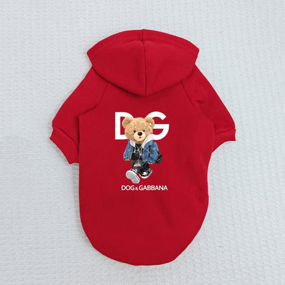 Cartoon Trendy Pet Clothes Personalized Bear Print Small Dog Sweatshirt Autumn Winter Dog Warm Hoodie