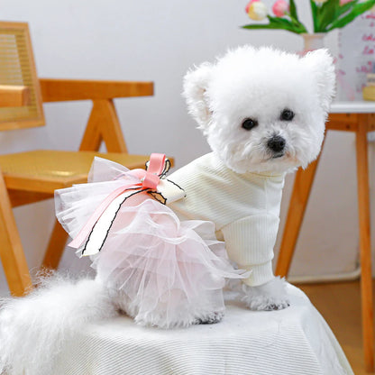 Fancy Bowtie Pet Dress For Dogs Spring Summer Puppy One Piece Apparel Girl Female Luxury  Formal Cat Wear Yorkshire Terrier Item