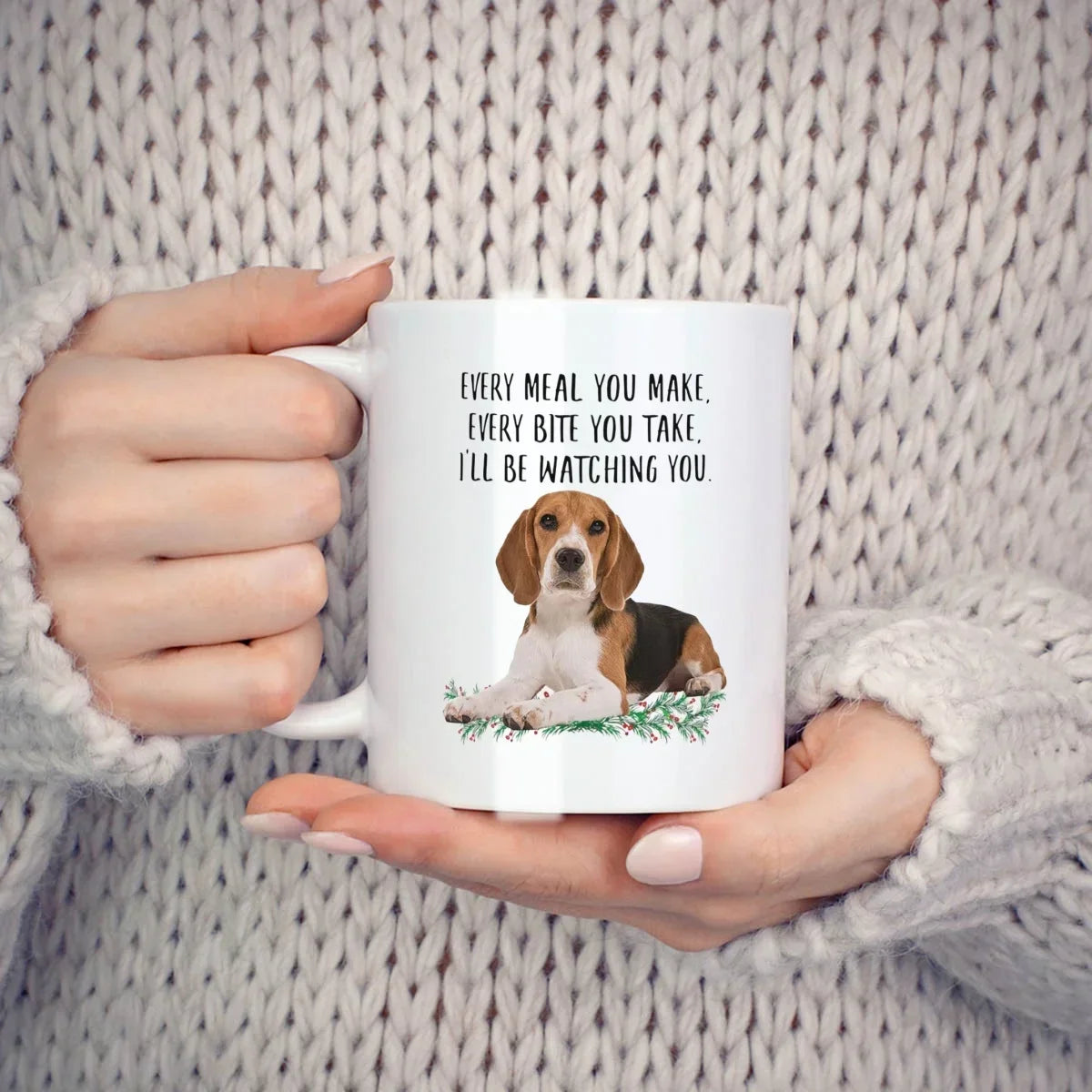 Beagle Ceramic Mug, Coffee Mug, Birthday and Christmas Gifts, White, 11 oz