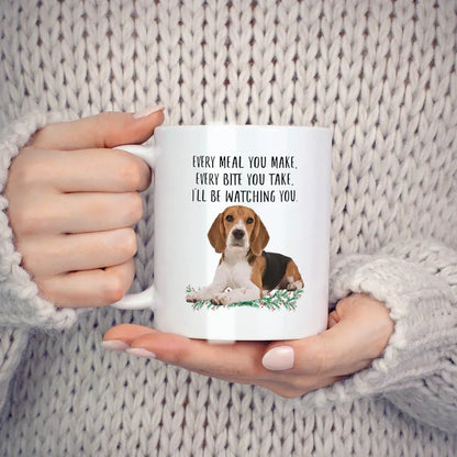 Beagle Ceramic Mug, Coffee Mug, Birthday and Christmas Gifts, White, 11 oz