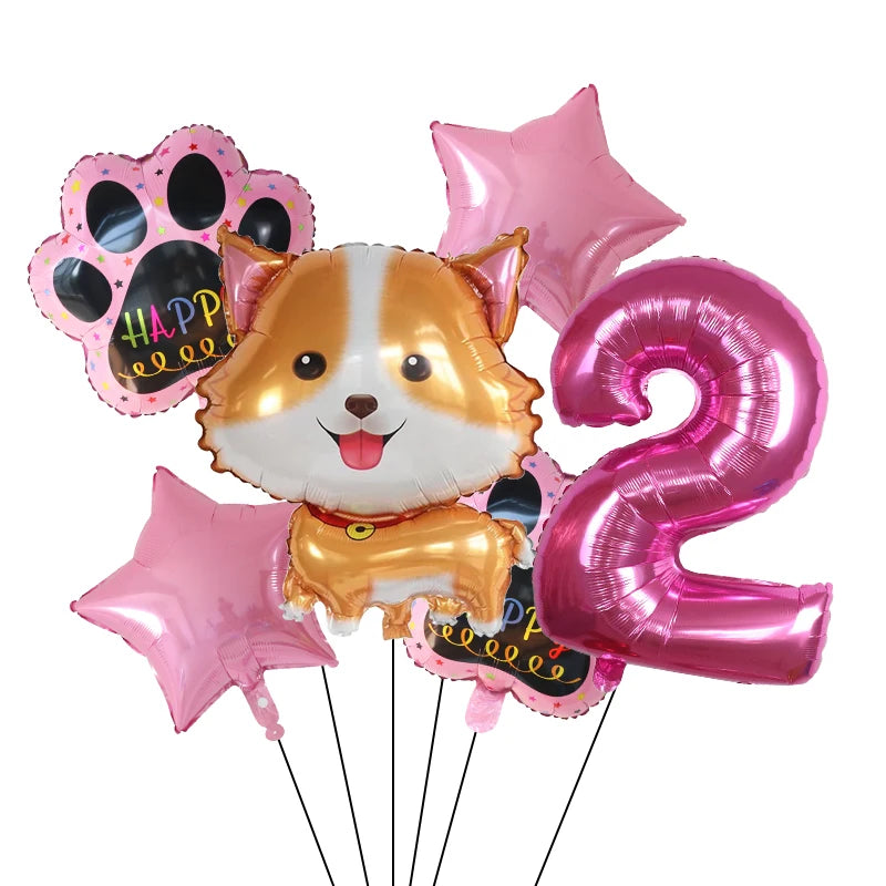 6pcs Corgi Husky Helium Balloons Pet Dog Paw Bone Cartoon Animal Ballon Birthday Party Decoration Baby Shower Globos Kids Toys
