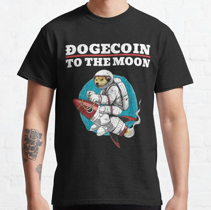 the CRYPTO DOG -Dogecoin Crypto Doge Coin Faux Pocket T-Shirt for Men, Amazing Pure Cotton Tees, Round Neck Short Sleeve T-Shirts, Graphic Clothes