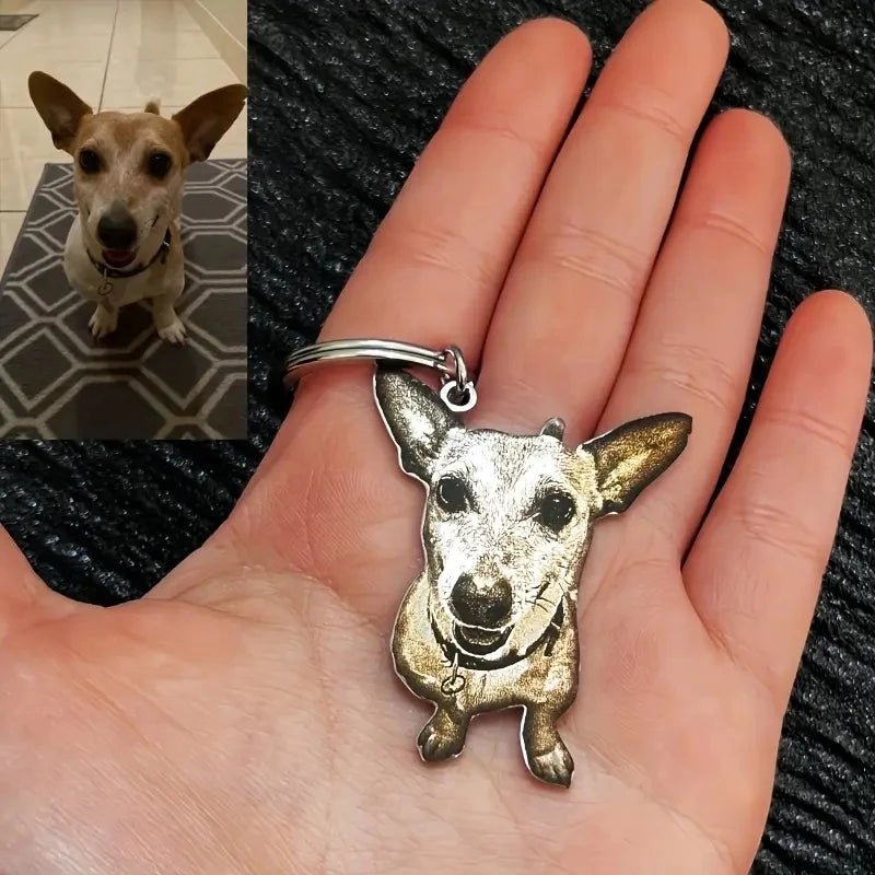 Custom Pet Portrait Keychain Engraved Cat & Dog Photos Portrait, Cute Animal Design,Customize Perfect Gift for Pet Lovers