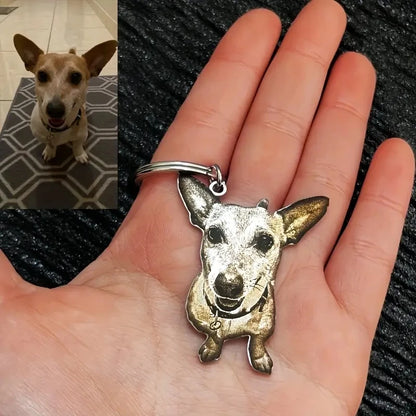 Custom Pet Portrait Keychain Engraved Cat & Dog Photos Portrait, Cute Animal Design,Customize Perfect Gift for Pet Lovers