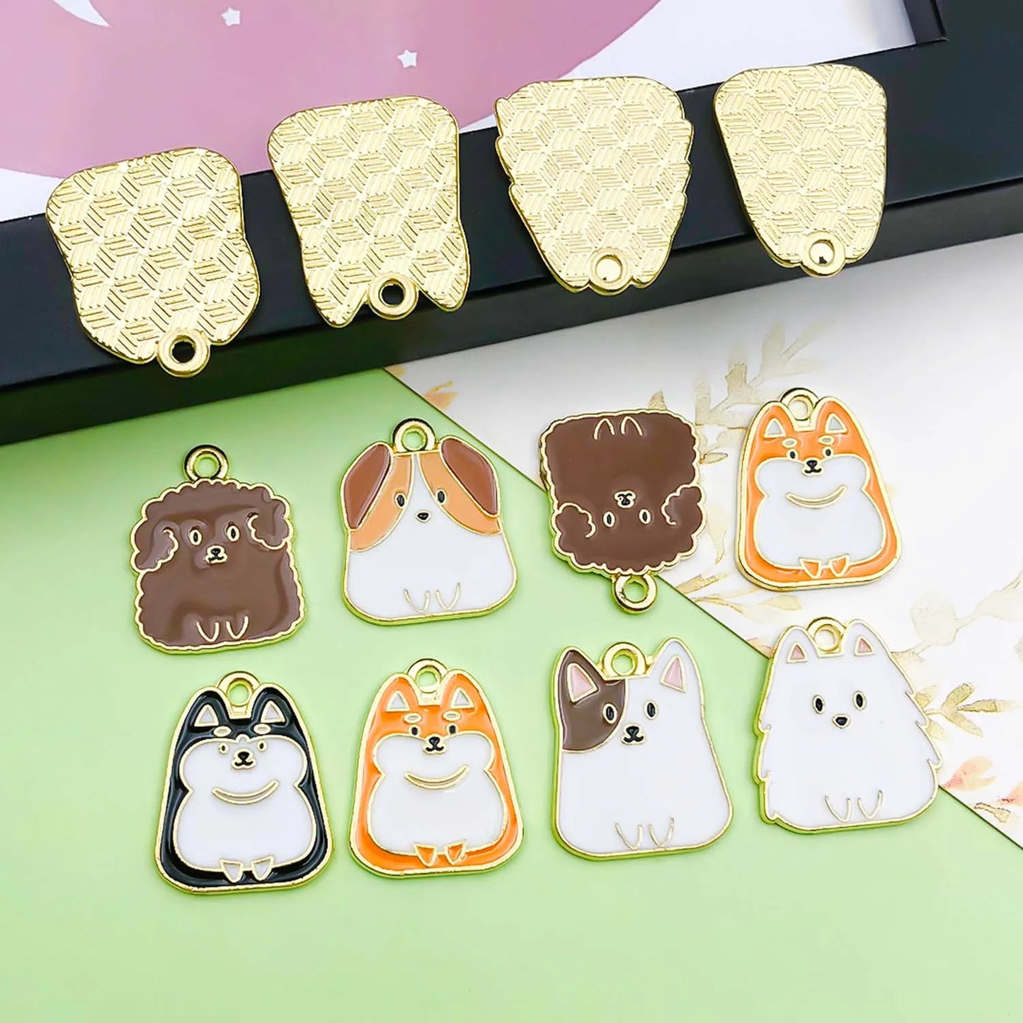 10/12pcs Enamel Cute Cartoon Dog Charms Alloy Animal Pendants for DIY Bracelet Necklace Earrings Jewelry Making Accessories