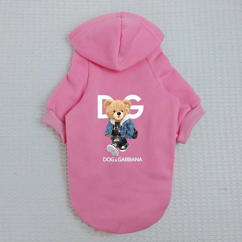Cartoon Trendy Pet Clothes Personalized Bear Print Small Dog Sweatshirt Autumn Winter Dog Warm Hoodie