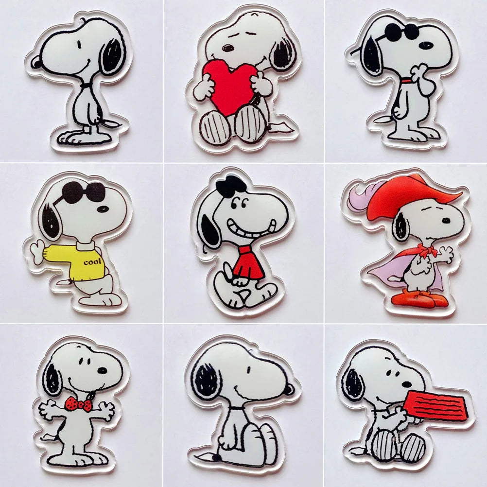 9 Pcs Snoopy Cool Cartoon Acrylic Pin Set Cute Dog Brooch Peanuts Gift for Students Fans Collectors Fashion Bag Accessory