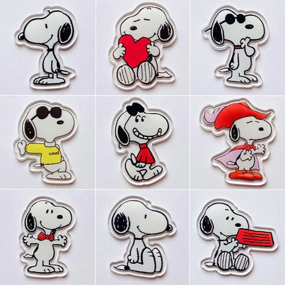 9 Pcs Snoopy Cool Cartoon Acrylic Pin Set Cute Dog Brooch Peanuts Gift for Students Fans Collectors Fashion Bag Accessory